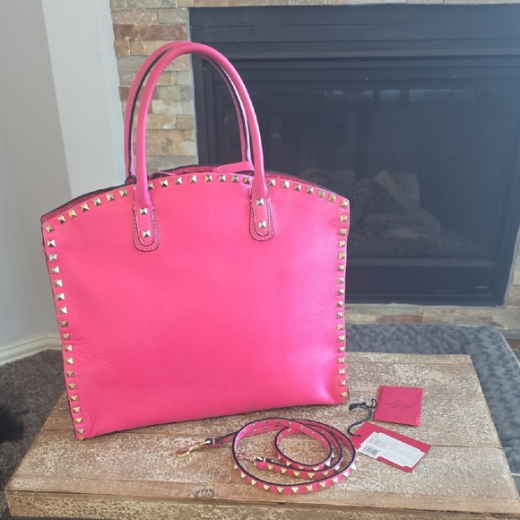 Valentino Handbags - Valentino Vibrant Pink Studded Tote